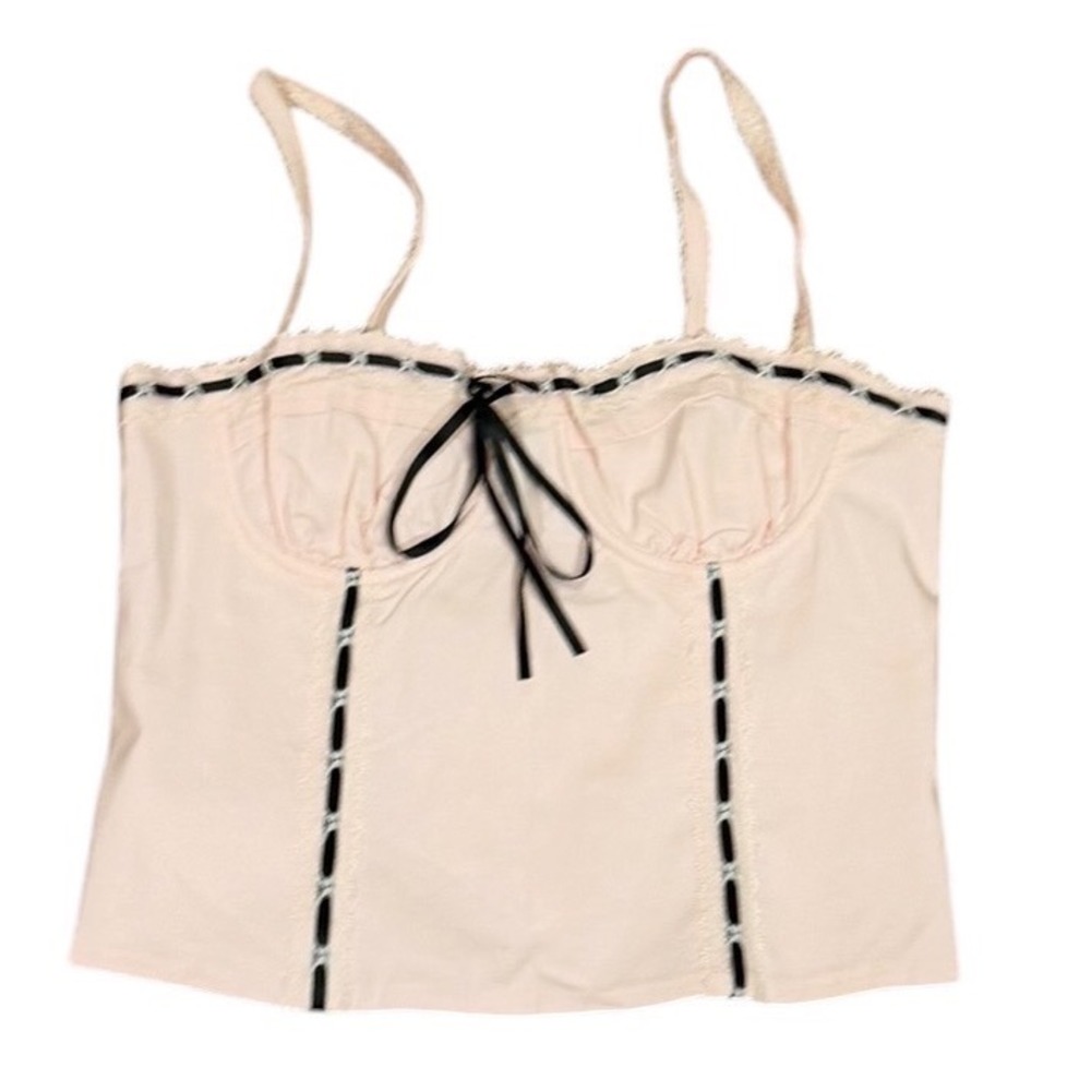 Beverly and Beck Pink Bustier Camisole Top Black Ribbon Lace Trim Small